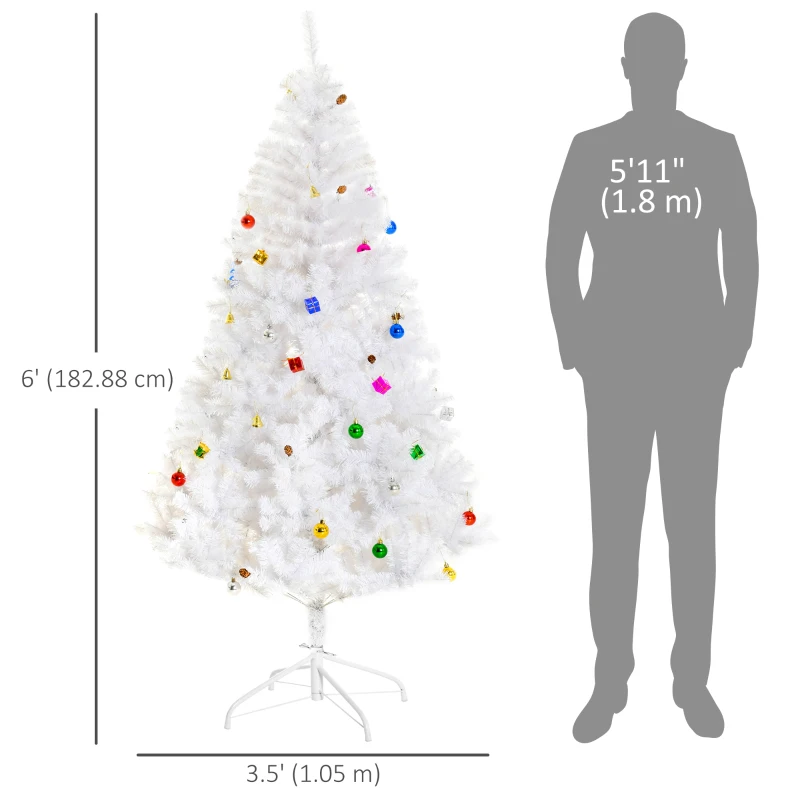  5.9ft Artificial Christmas Tree Xmas Holidays Décor with Ornament White