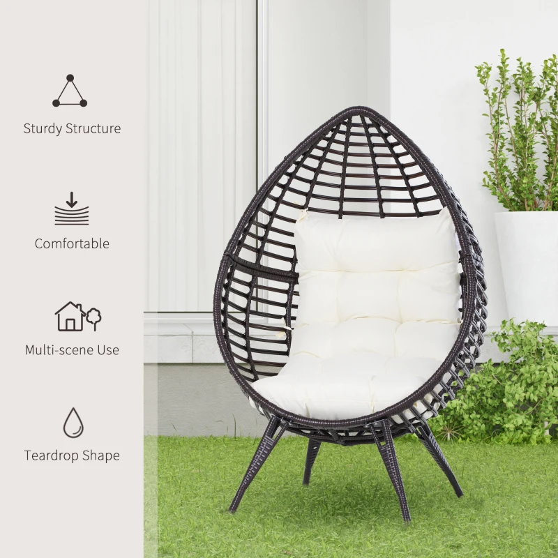 Wicker Egg Chair with Trapezoidal Cushion 352lbs Capacity Rattan Egg Chair for Backyard Garden Coffee Brown