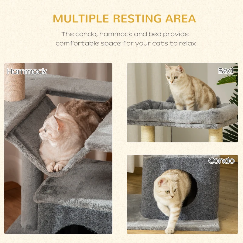 39.25'' Cat Tree Tower Multi-Level Kitten House with Scratching Post Condo Hammock Bed Ball Toy