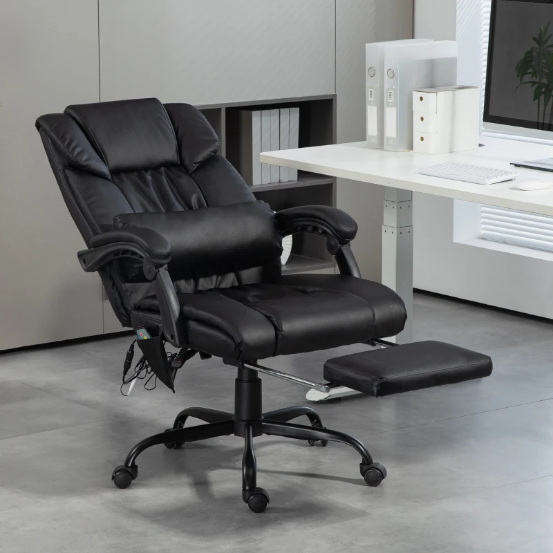 6-Point Vibration Massage Chair, Height Adjustable Reclining Computer Chair with Retractable Footrest