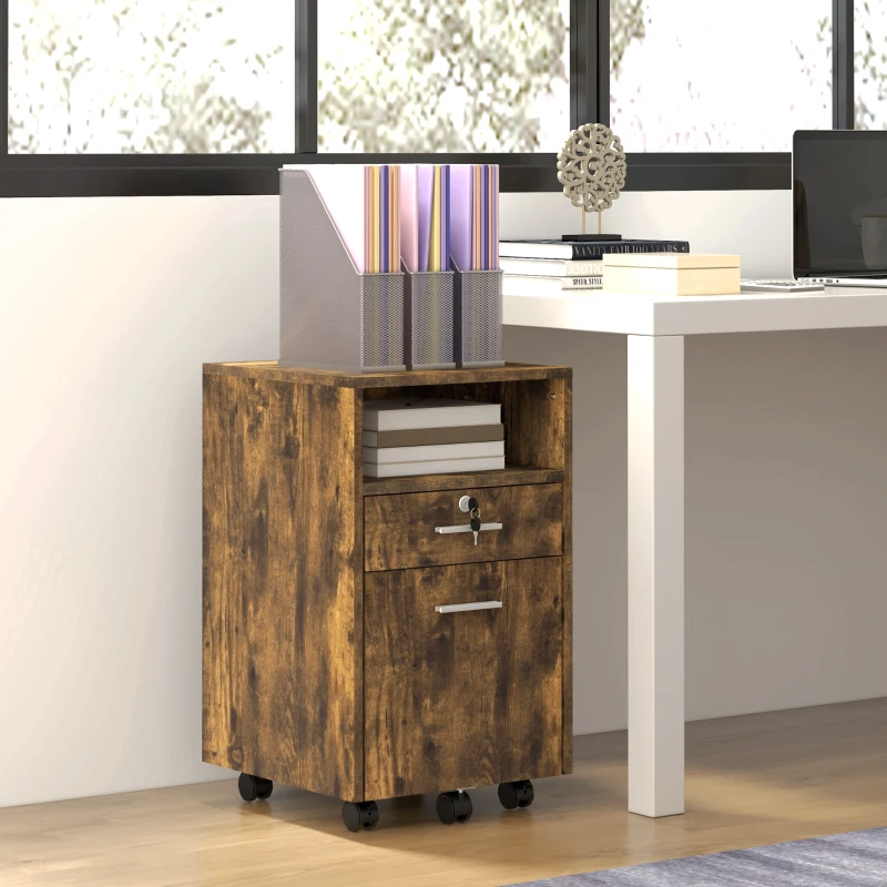 Small Filing Cabinet with 2 Drawers, Lockable Home Office Storage Cabinets on Wheels for A4, Letter Size