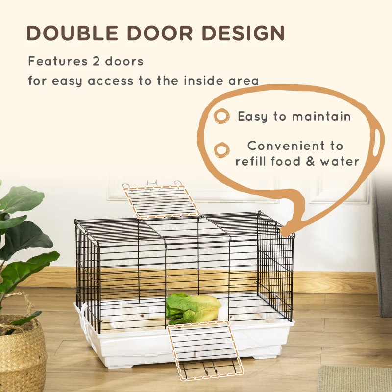  Rabbit Guinea Pig Cage, Bunny Cage Pet Pen with Sliding-Out Trays, Bottom Wood Board, Doors