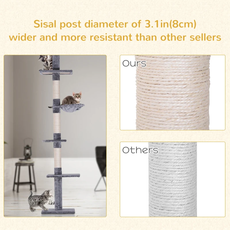 8.5ft Cat Climbing Tree 5-Tier Cat Activity Center Floor-to-Ceiling Cat Climber Toy with Scratching Post Play Rest Post 