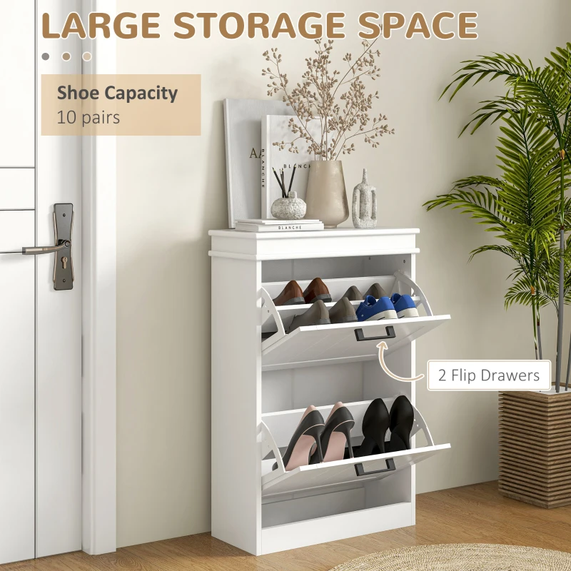 Shoe Storage Cabinet with 2 Flip Drawers and Adjustable Shelves, Narrow Shoe Cabinet for 10 Pairs of Shoes