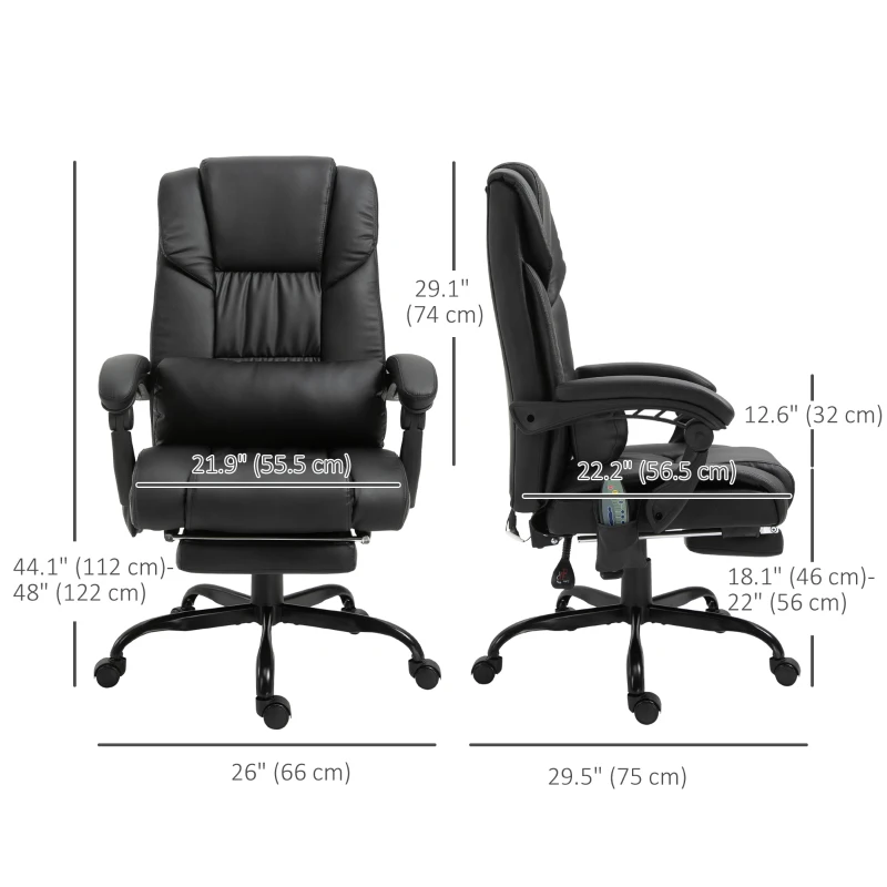 6-Point Vibration Massage Chair, Height Adjustable Reclining Computer Chair with Retractable Footrest