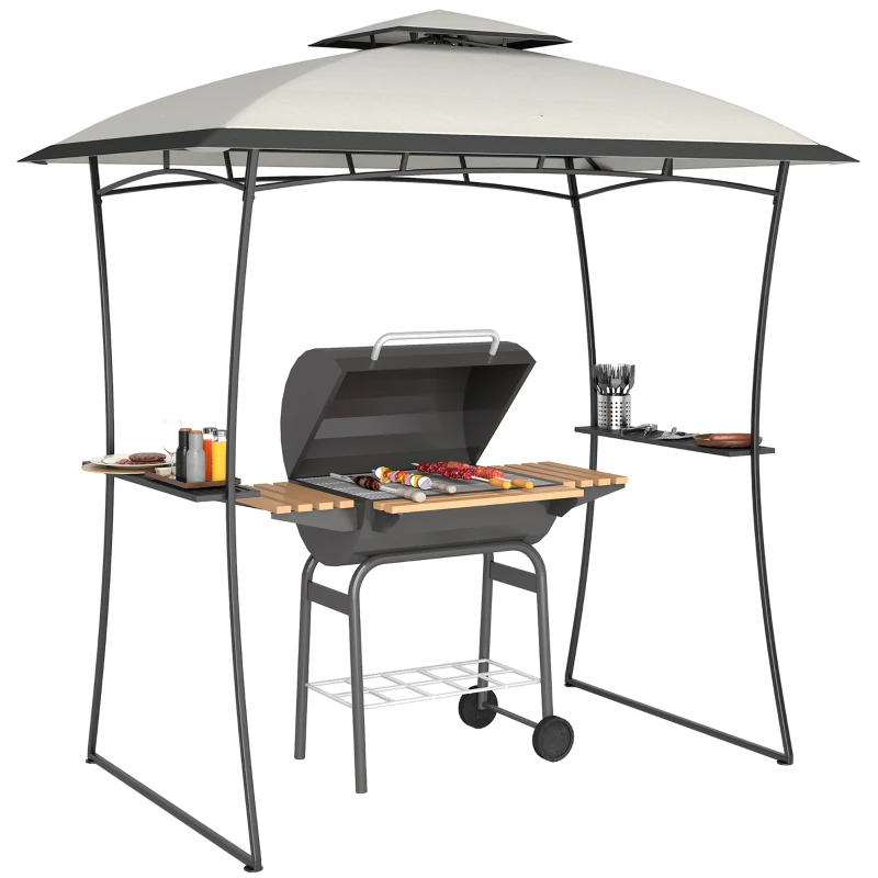 8' x 5' Outdoor Grill Gazebo, Double Tiered Barbecue Grill Gazebo Shelter with 2 Side Shelves and Hook