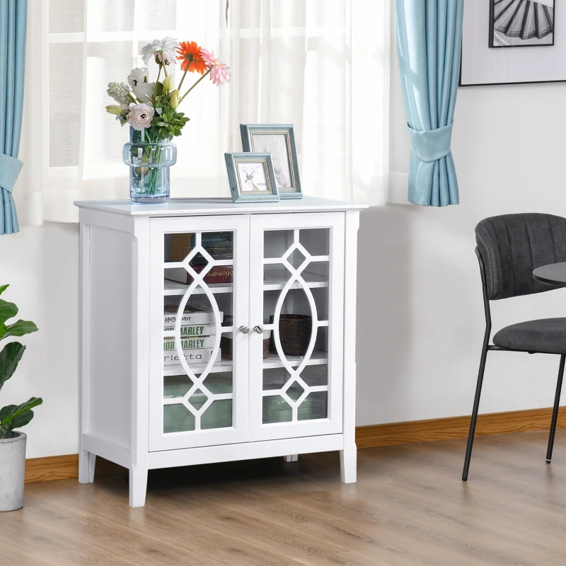 Sideboard Cabinet, Buffet Table with Double Framed Glass Doors, 2 Adjustable Shelves and Elevated Base