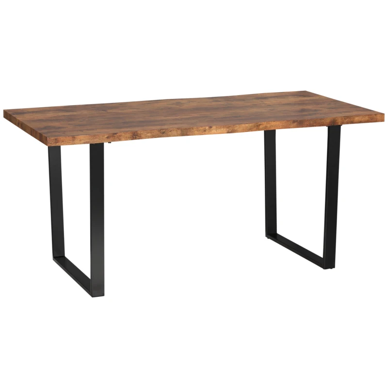 63" Kitchen Table, Industrial Dining Table with Wave-edged Tabletop and Steel Legs for Up to 6 People