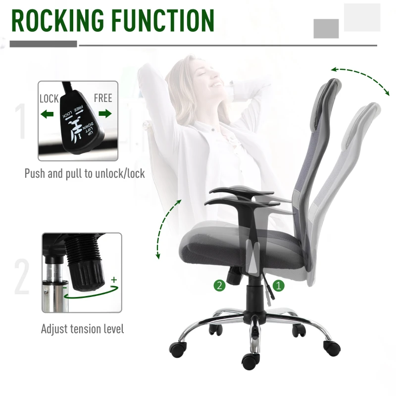 Office Chair High Back Mesh Ergonomic Computer Desk Seat Thick Padded Headrest with Armrest