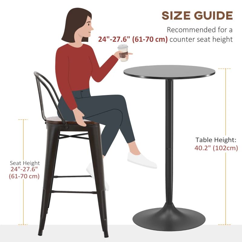 High Top Bar Table, Modern Round Dining Table with Painted Top and Steel Base
