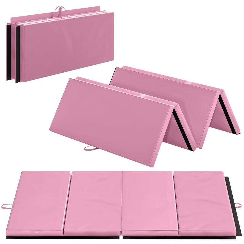 4'x6'x2'' Folding Gymnastics Tumbling Mat, Exercise Mat with Carrying Handles, Pink