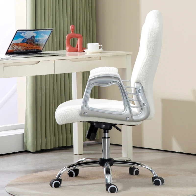 Teddy Fleece Computer Chair, Button Tufted Desk Chair with Swivel Wheels, Adjustable Height