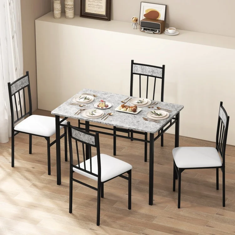5 Pieces Faux Marble Dining Set Table with Solid Steel Frame