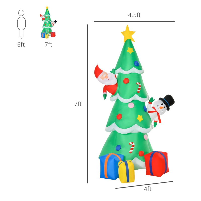 7 Feet Tall Christmas Inflatable Tree, LED Lighted with Santa Claus, Snowman and Gift Box for Home Indoor Outdoo