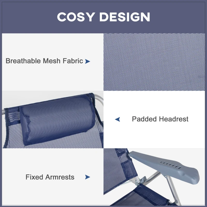 Set of 2 Fishing Chairs, Camping Chairs with Adjustable Backrest and Headrest