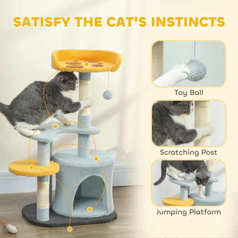 Cat Tree for Indoor Cats, 31.5 inch Cat Tower with Plush Perch, Platform, Condo, Scratching Post and Toy Ball