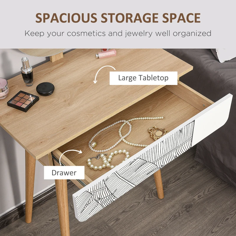 Vanity Desk with Mirror, Makeup Vanity with Drawer and Height Adjustable Mirror