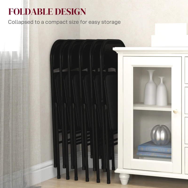 Set of 6 Metal Foldable Chairs, Linen Fabric Padded Folding Chairs with Cushion Seat and Open Back