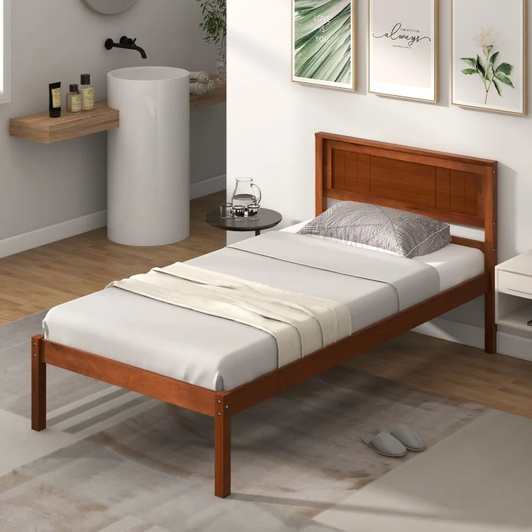 Twin/Full/Queen Size Bed Frame with Wooden Headboard and Slat Support