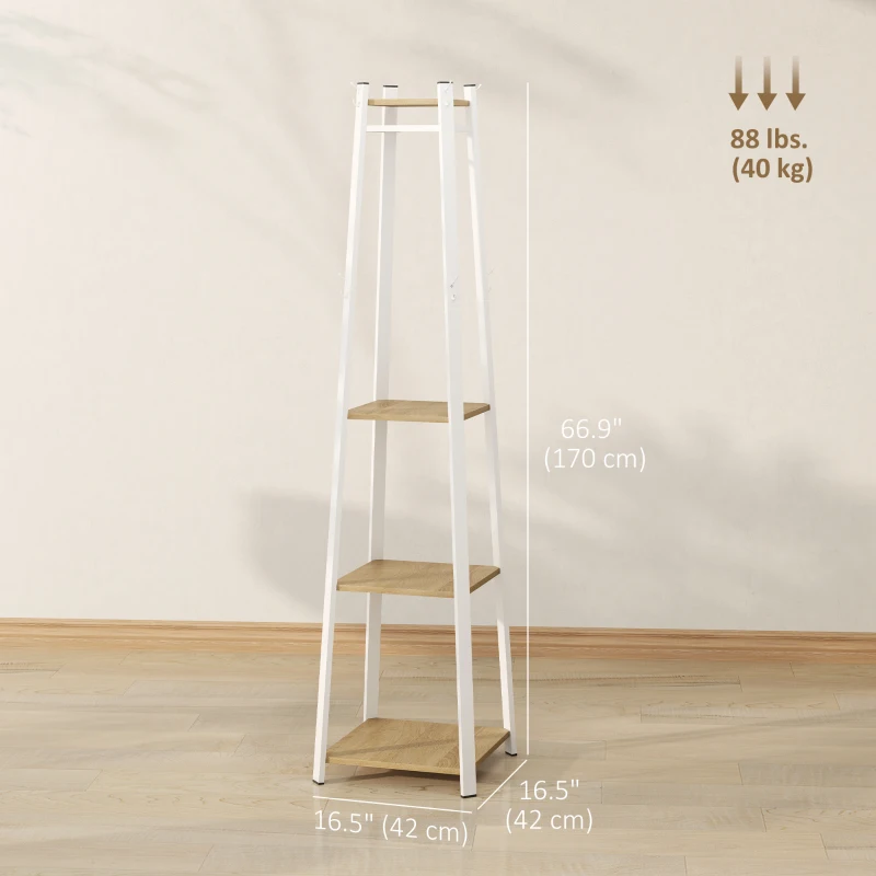  Clothes Rack with Storage, Garment Rack with 8 Hooks and 3-Tier Shelf
