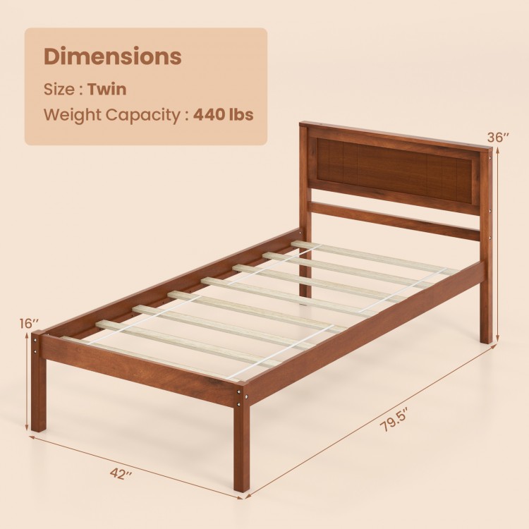Twin/Full/Queen Size Bed Frame with Wooden Headboard and Slat Support
