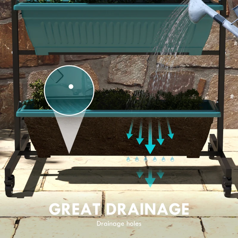 4-Tier Vertical Raised Garden Planter with 4 Boxes, Wheels, Outdoor Plant Stand for Vegetable Flowers