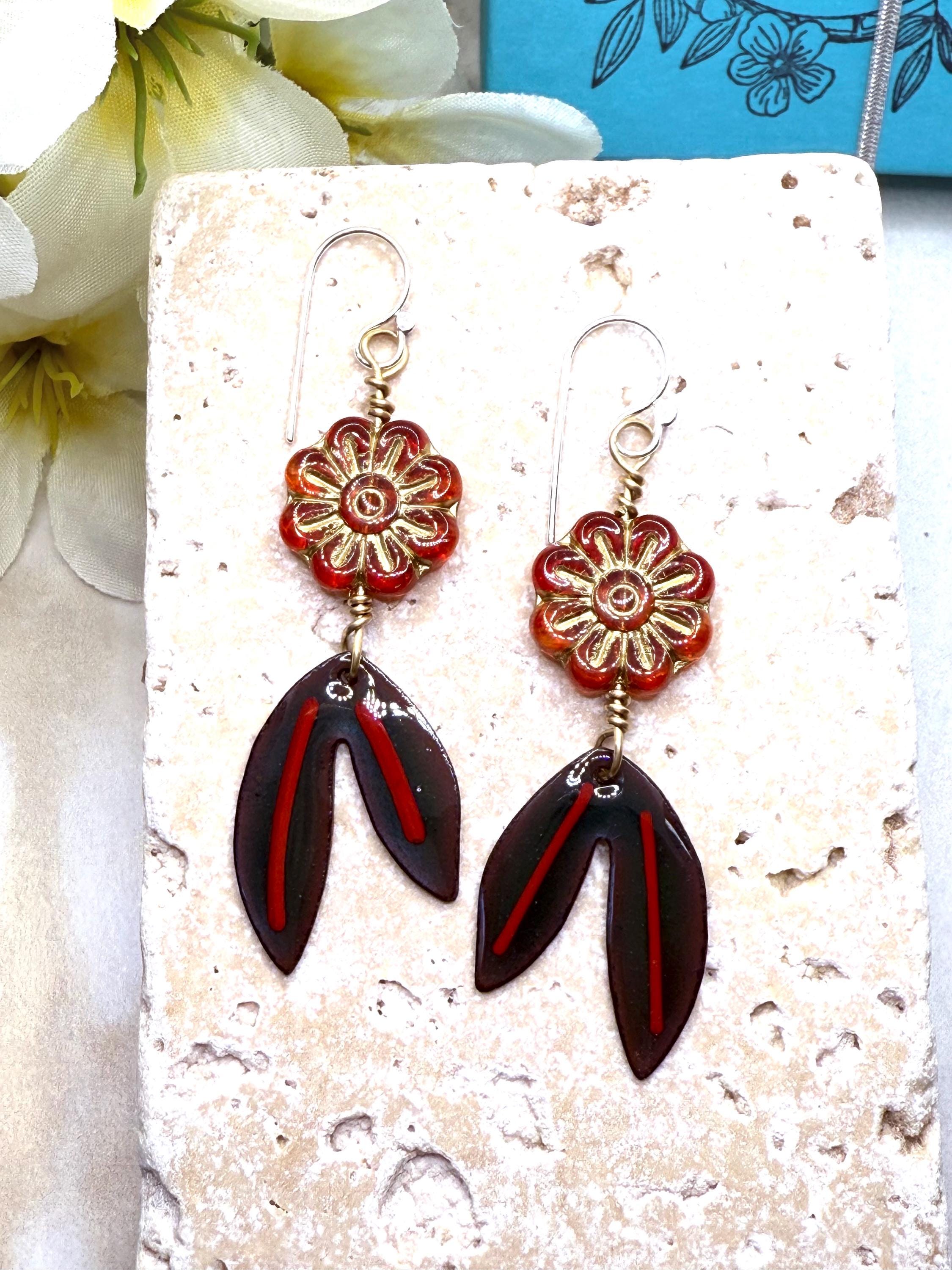 Red Flower Earrings