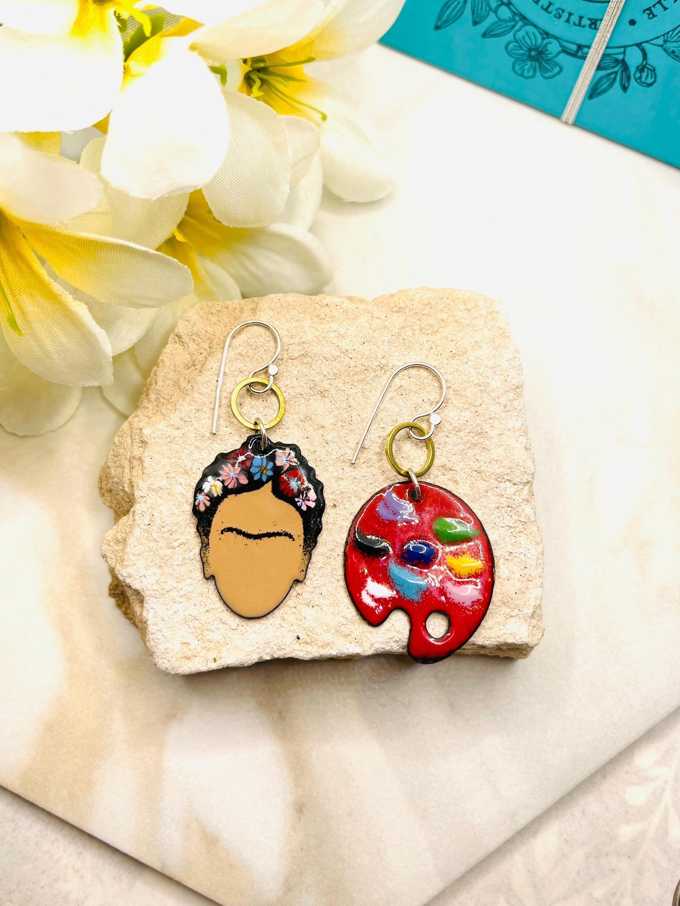 Frida Kahlo and Paint Palette Earrings