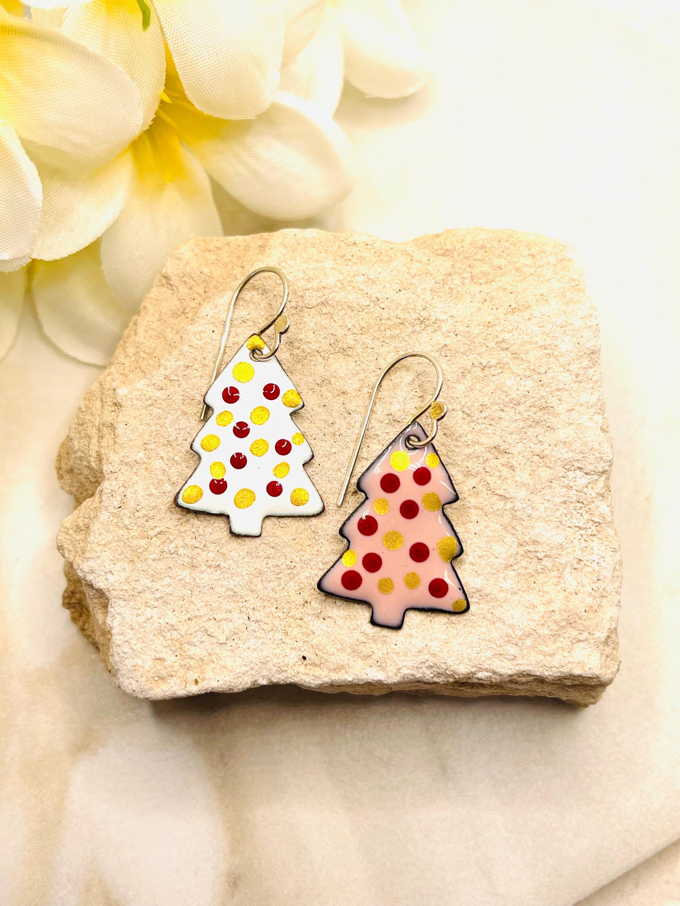 Pink & White Christmas Trees, Earrings