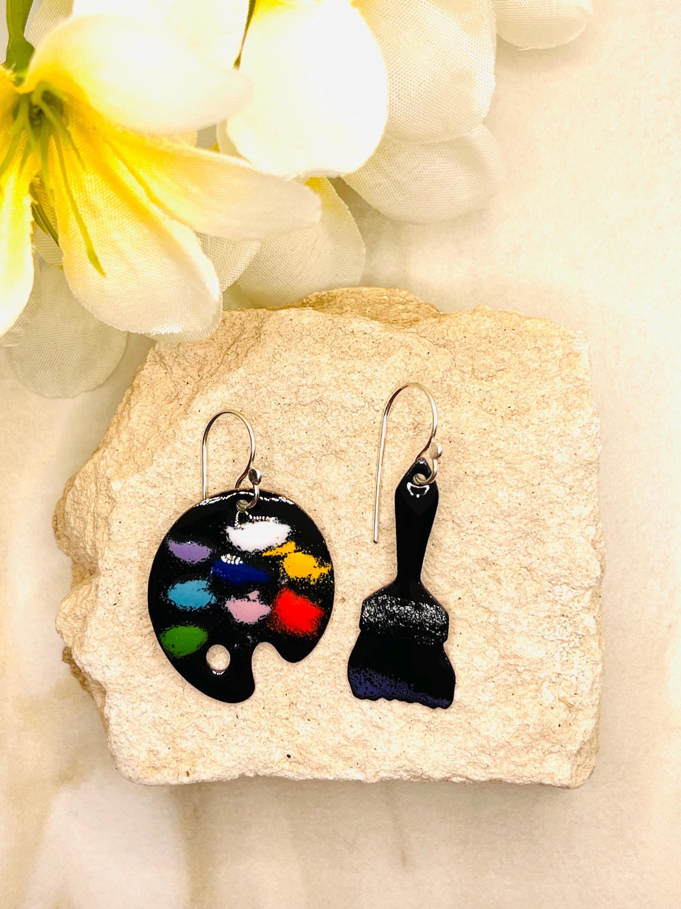 Paint Palette and Brush Earrings