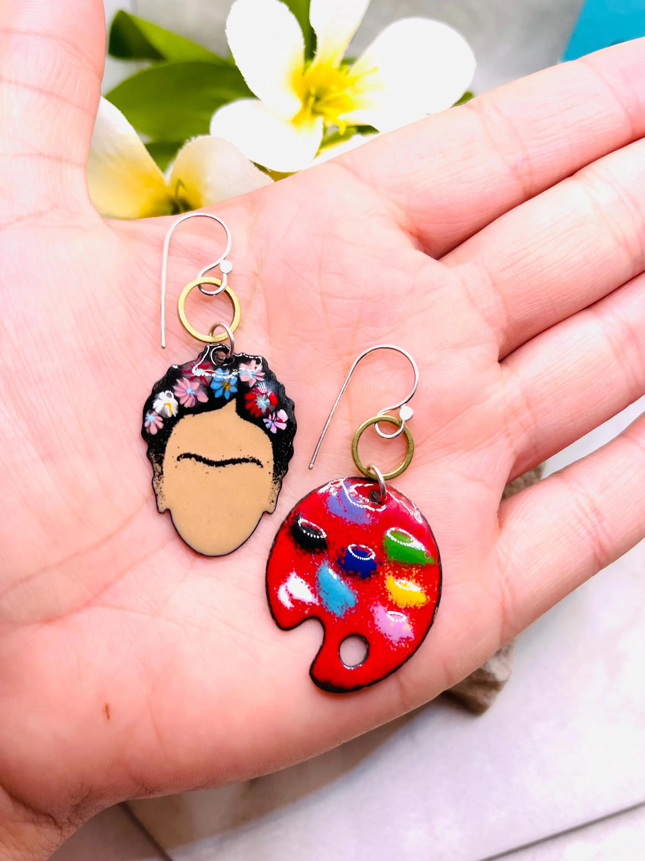 Frida Kahlo and Paint Palette Earrings