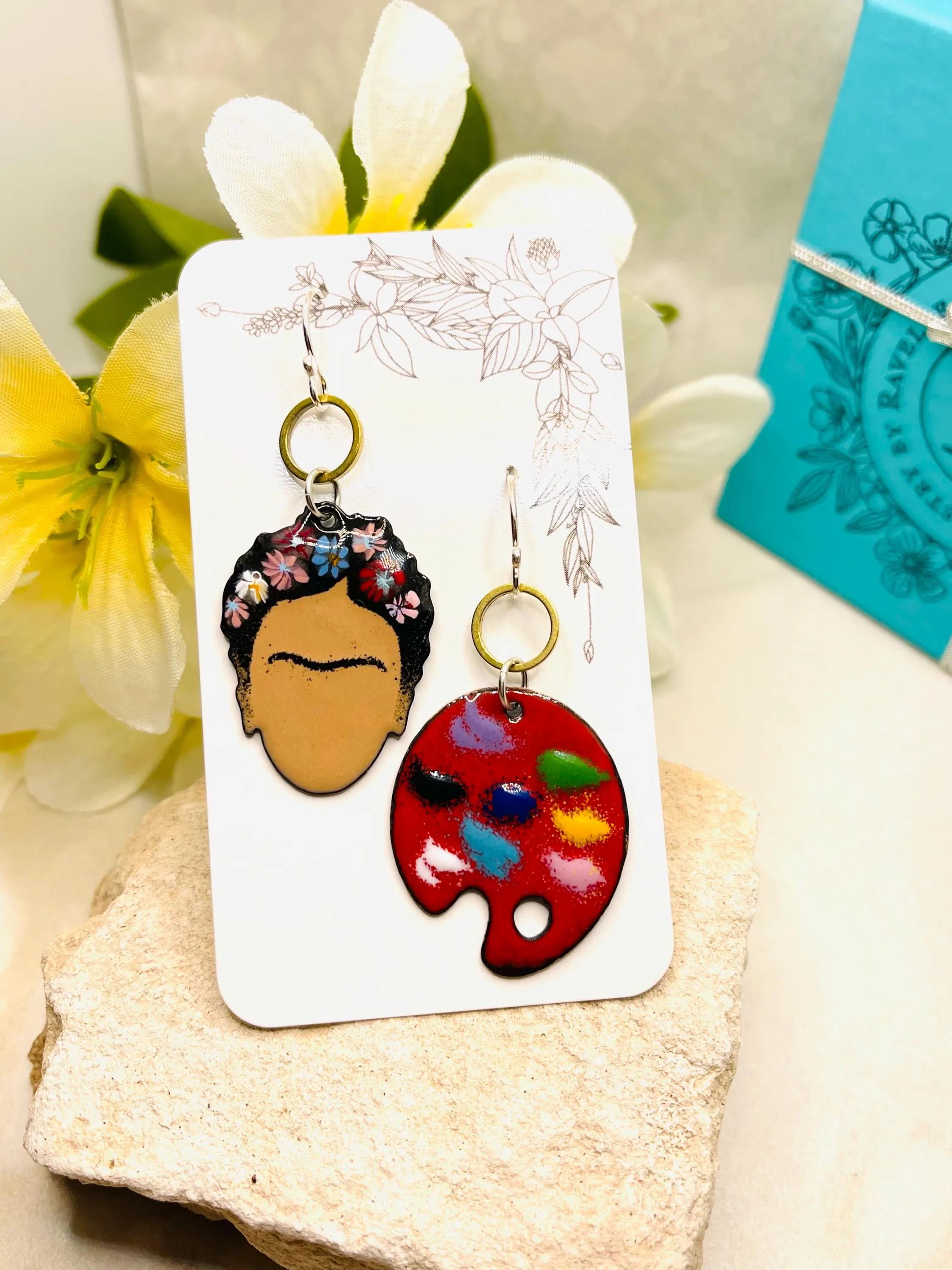 Frida Kahlo and Paint Palette Earrings