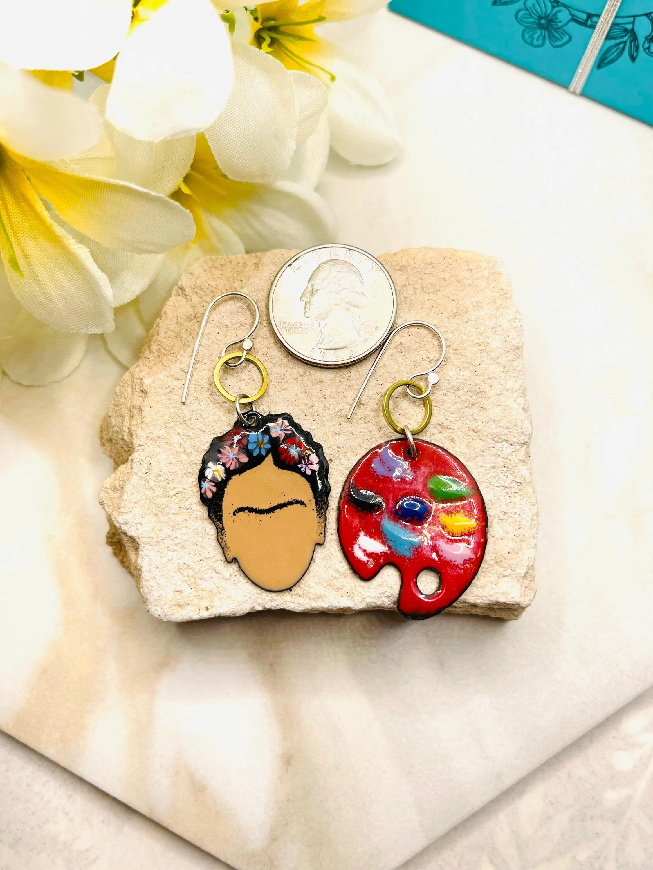 Frida Kahlo and Paint Palette Earrings