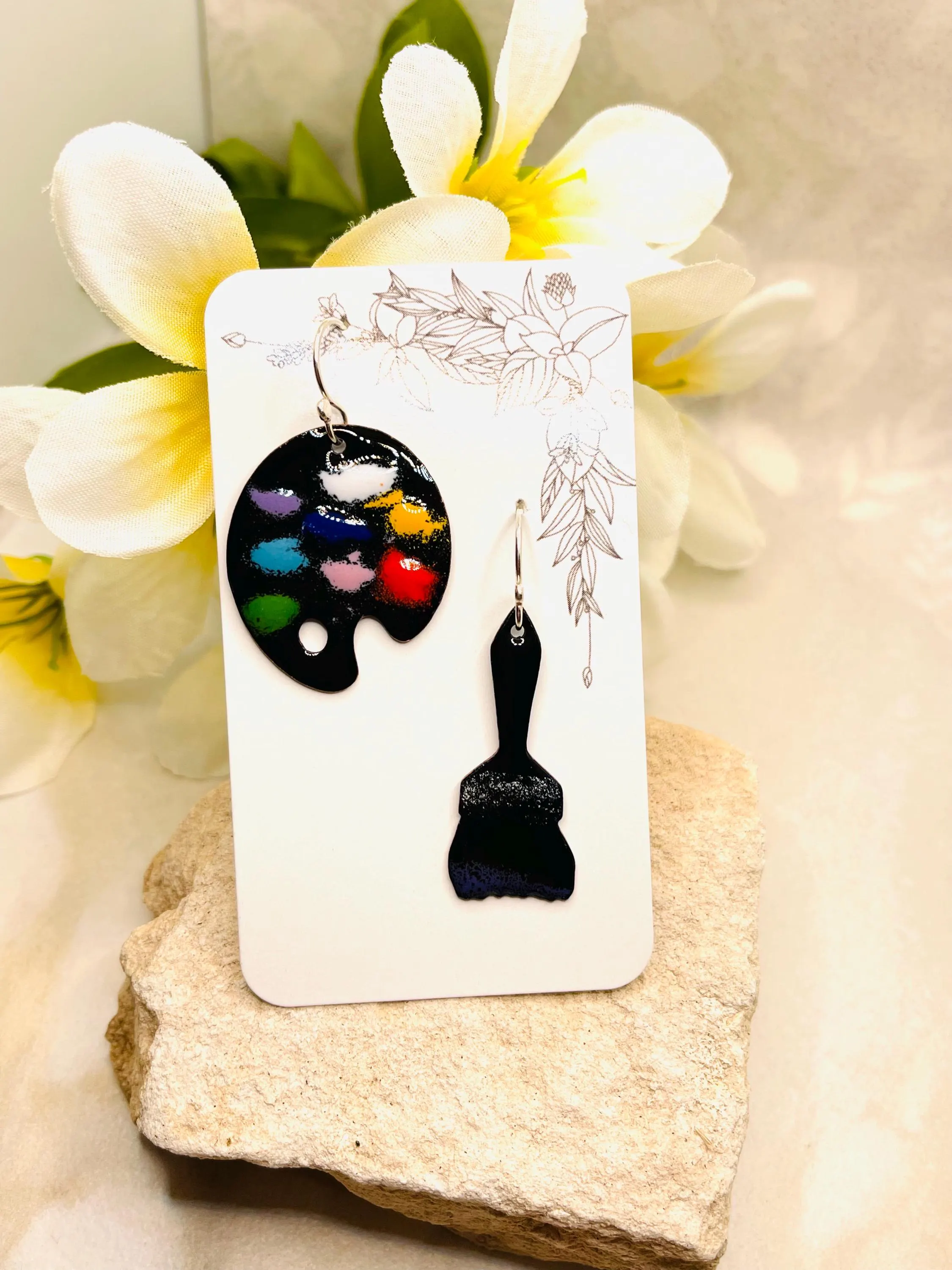 Paint Palette and Brush Earrings