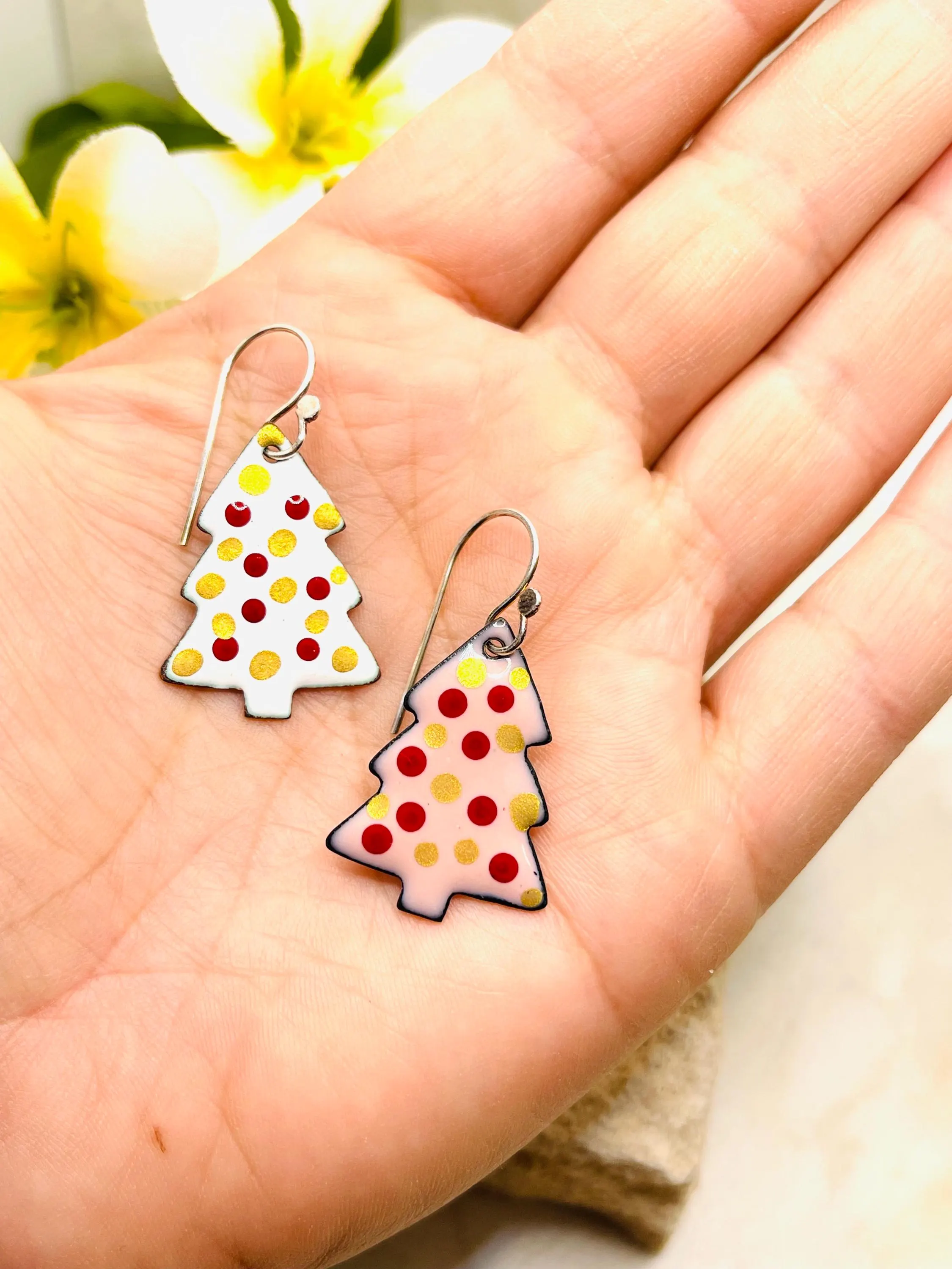 Pink & White Christmas Trees, Earrings
