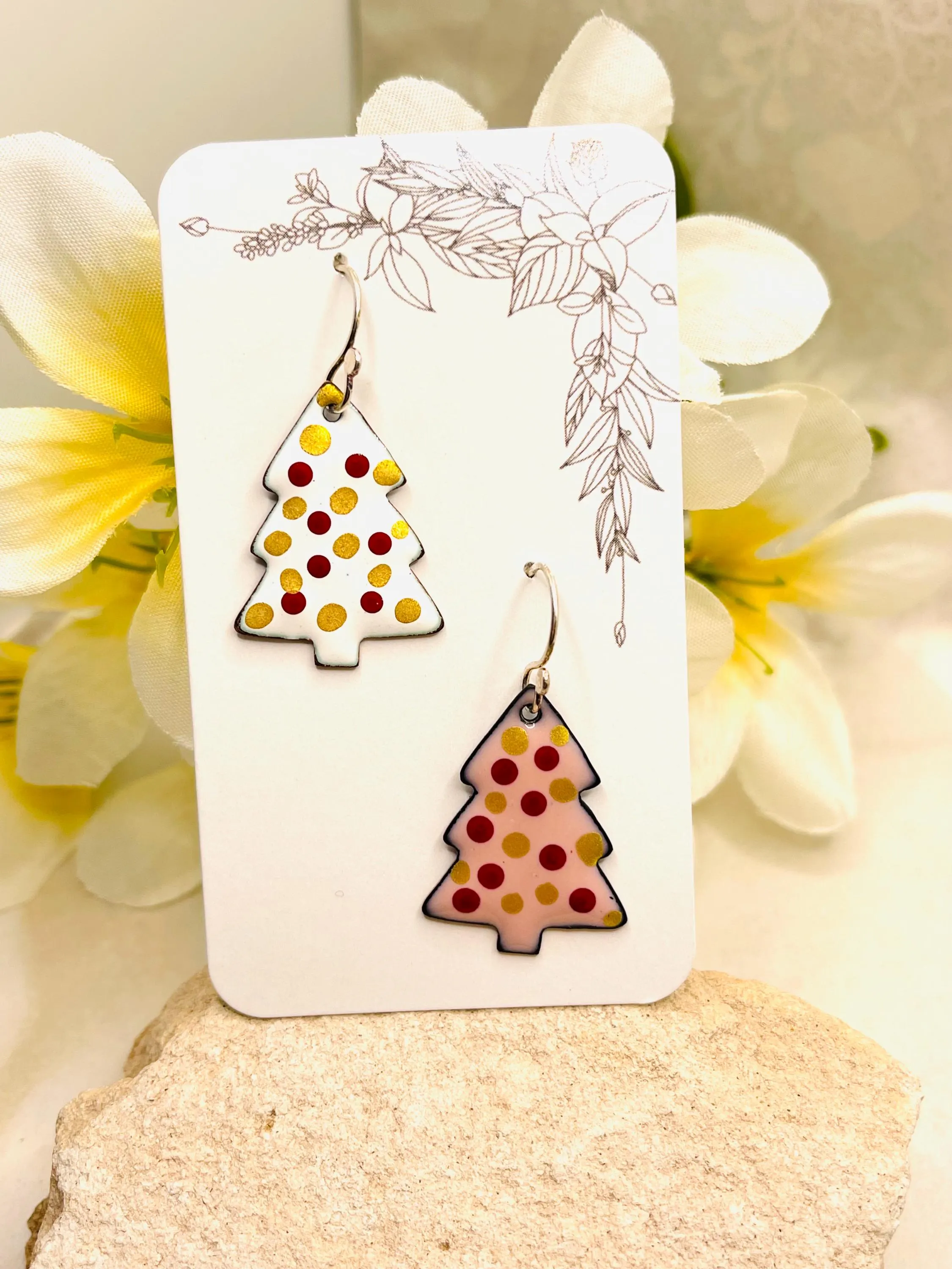 Pink & White Christmas Trees, Earrings