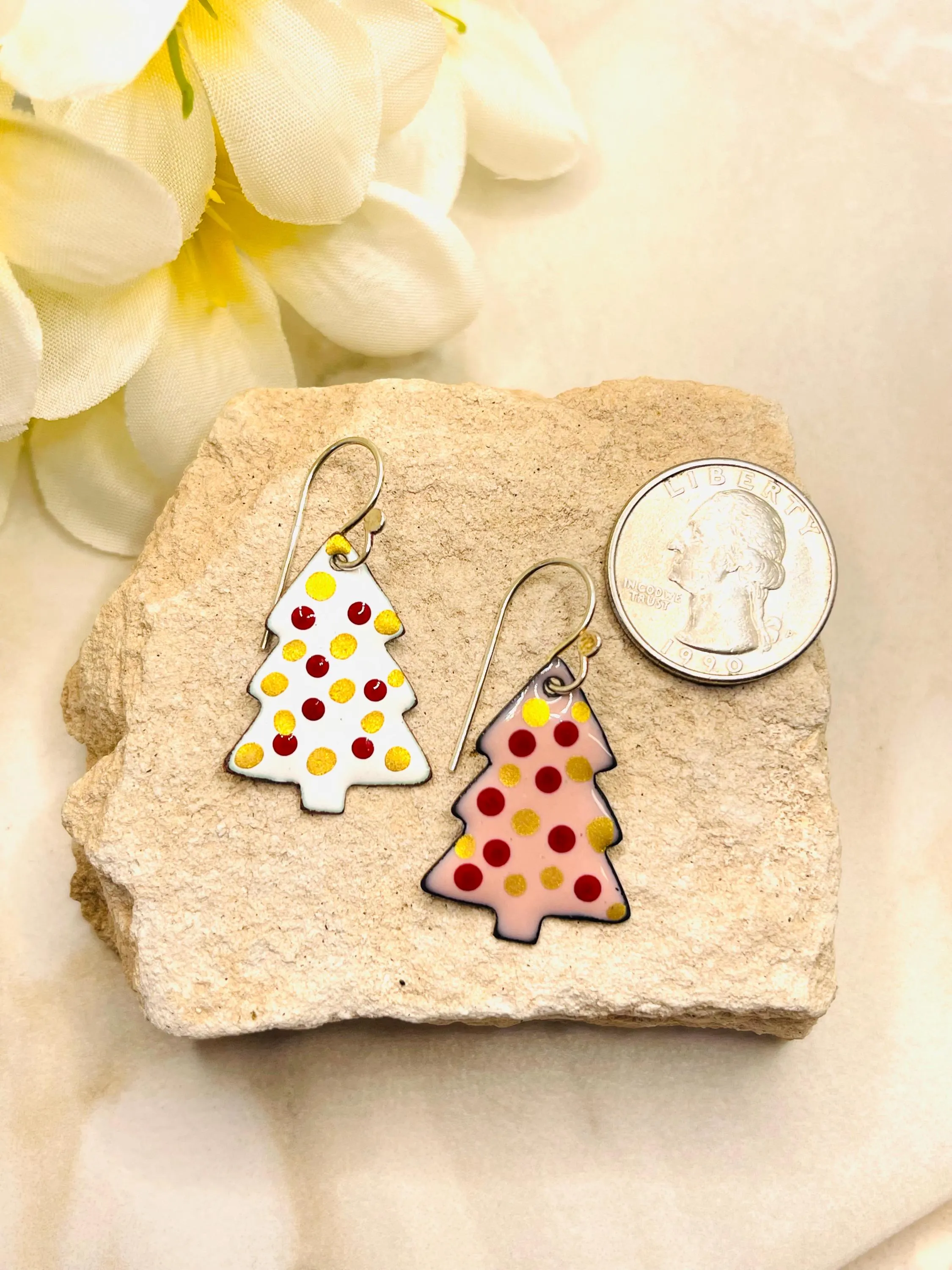 Pink & White Christmas Trees, Earrings