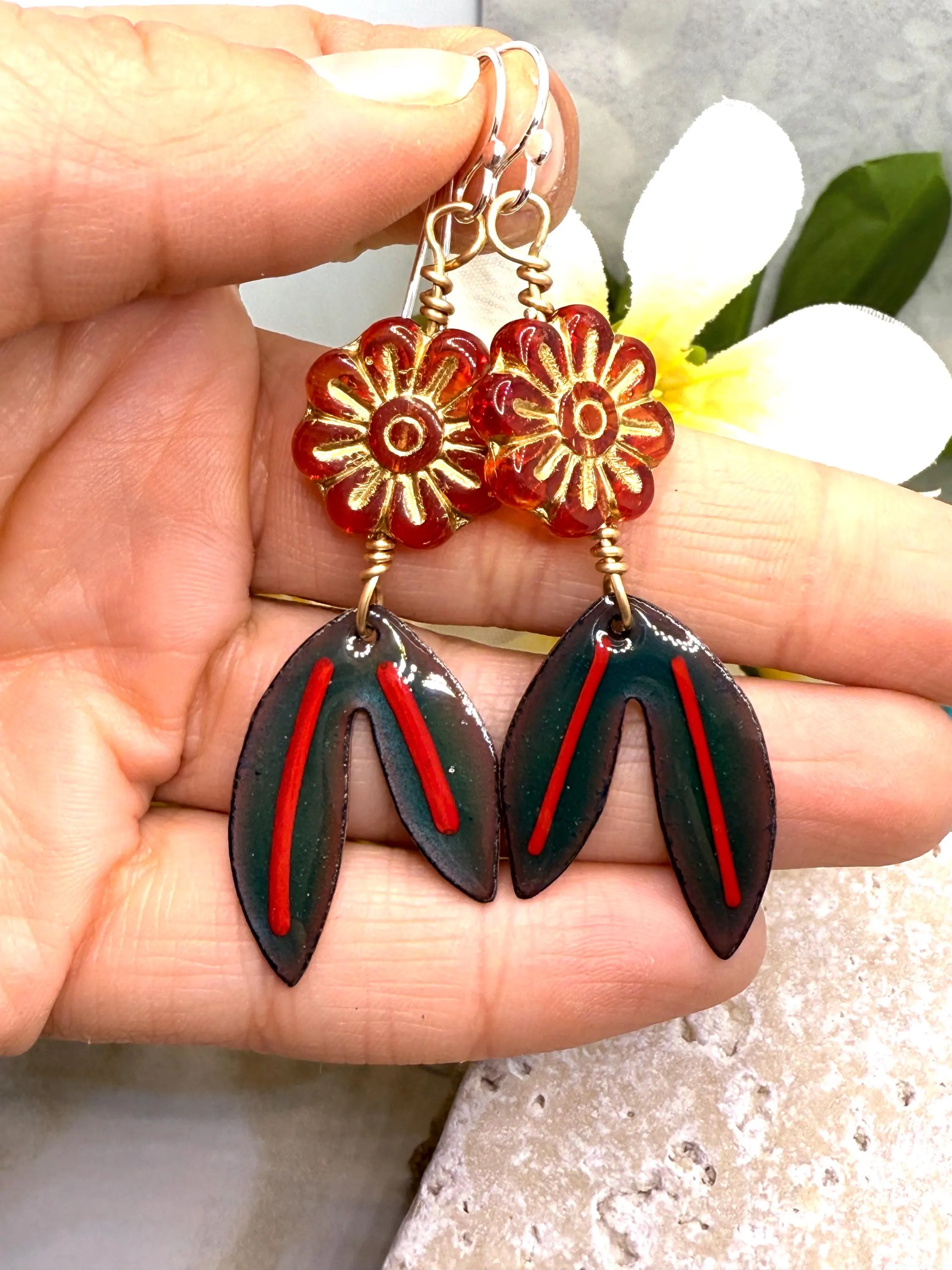 Red Flower Earrings