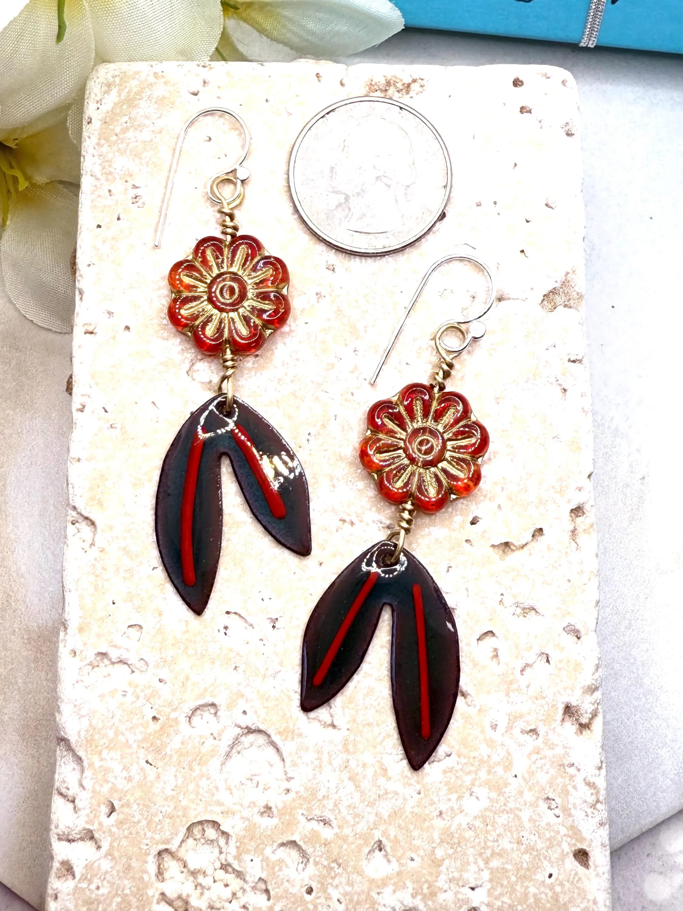Red Flower Earrings