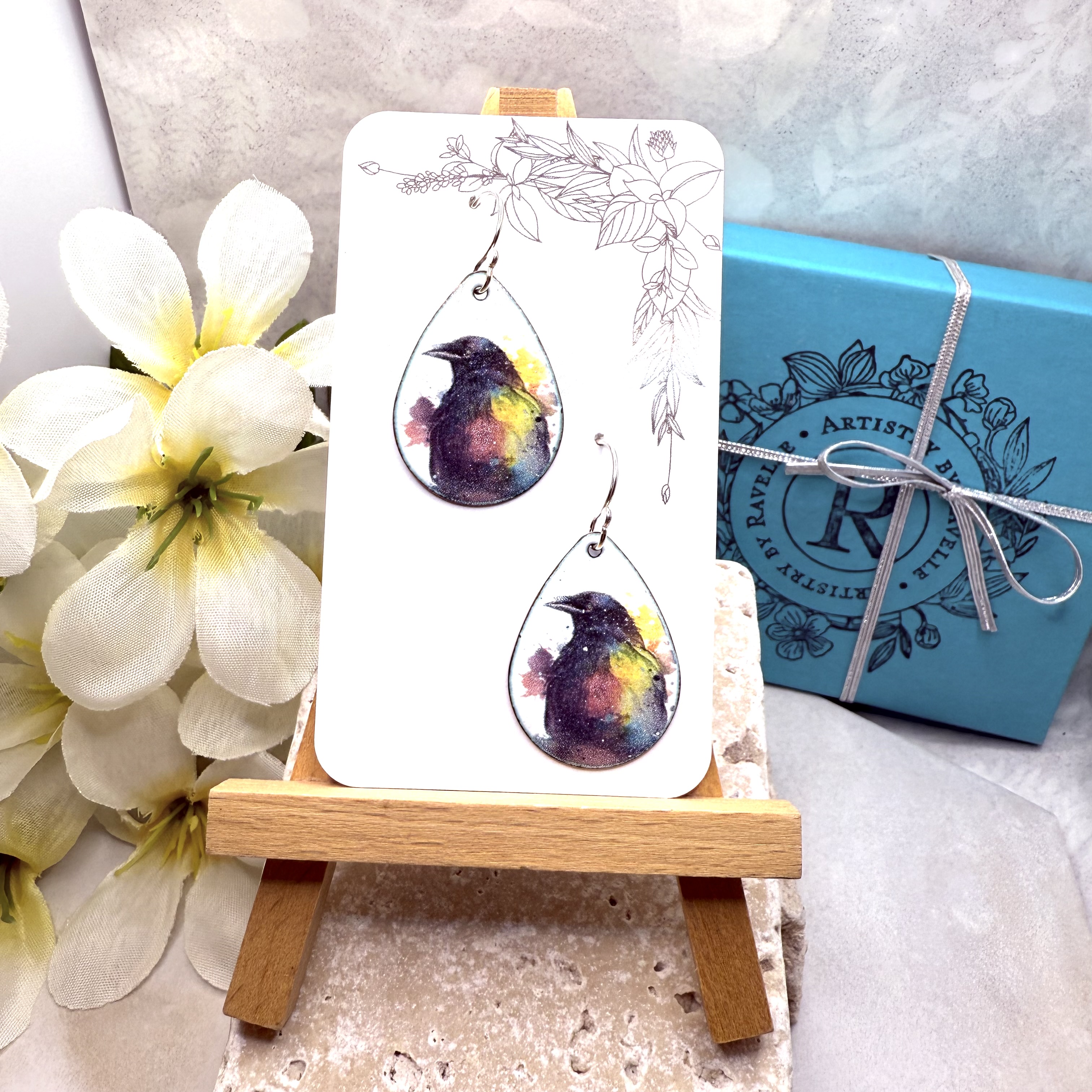 Watercolor Ravens, Earrings