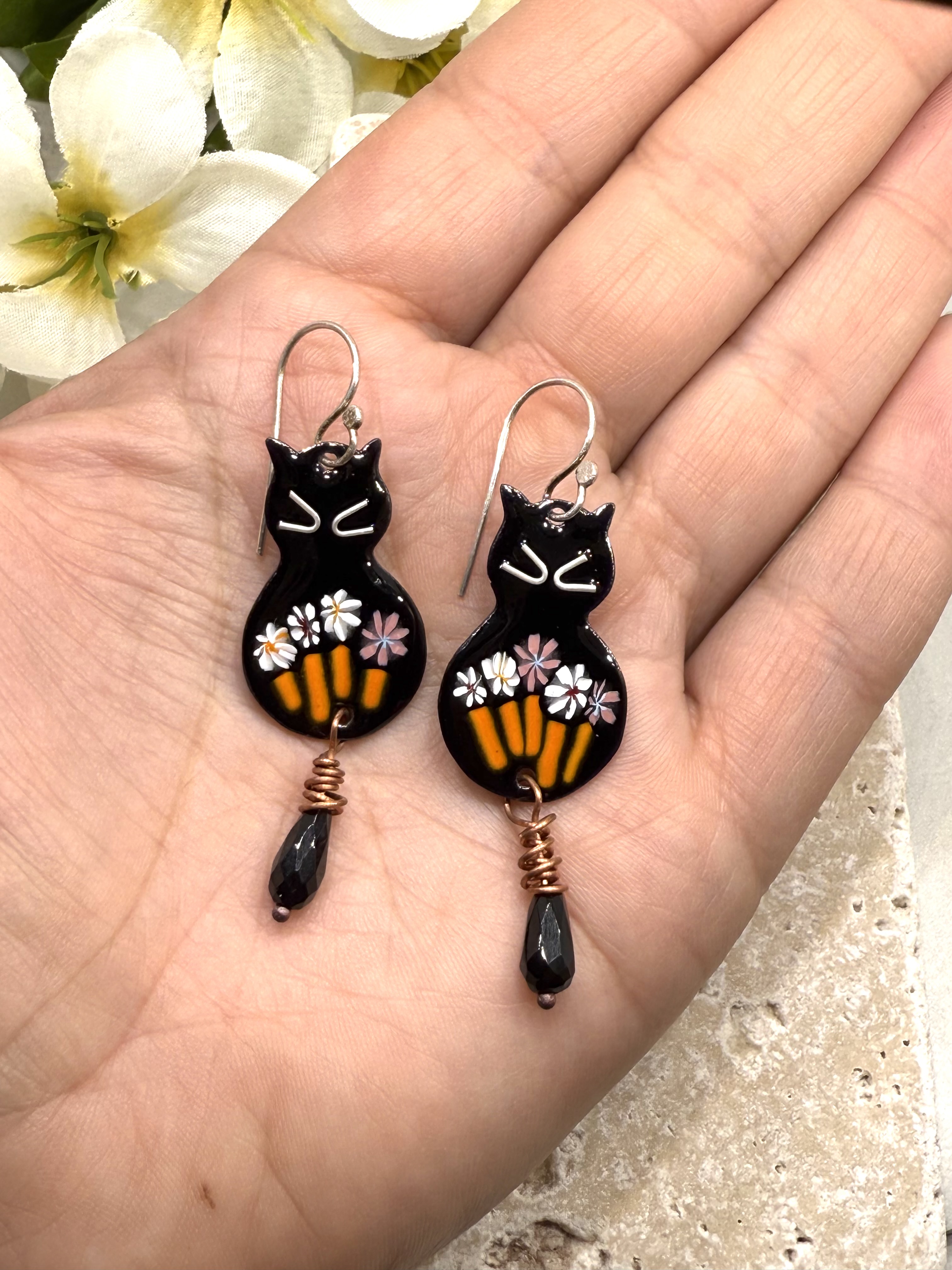 Floral Cat Earrings