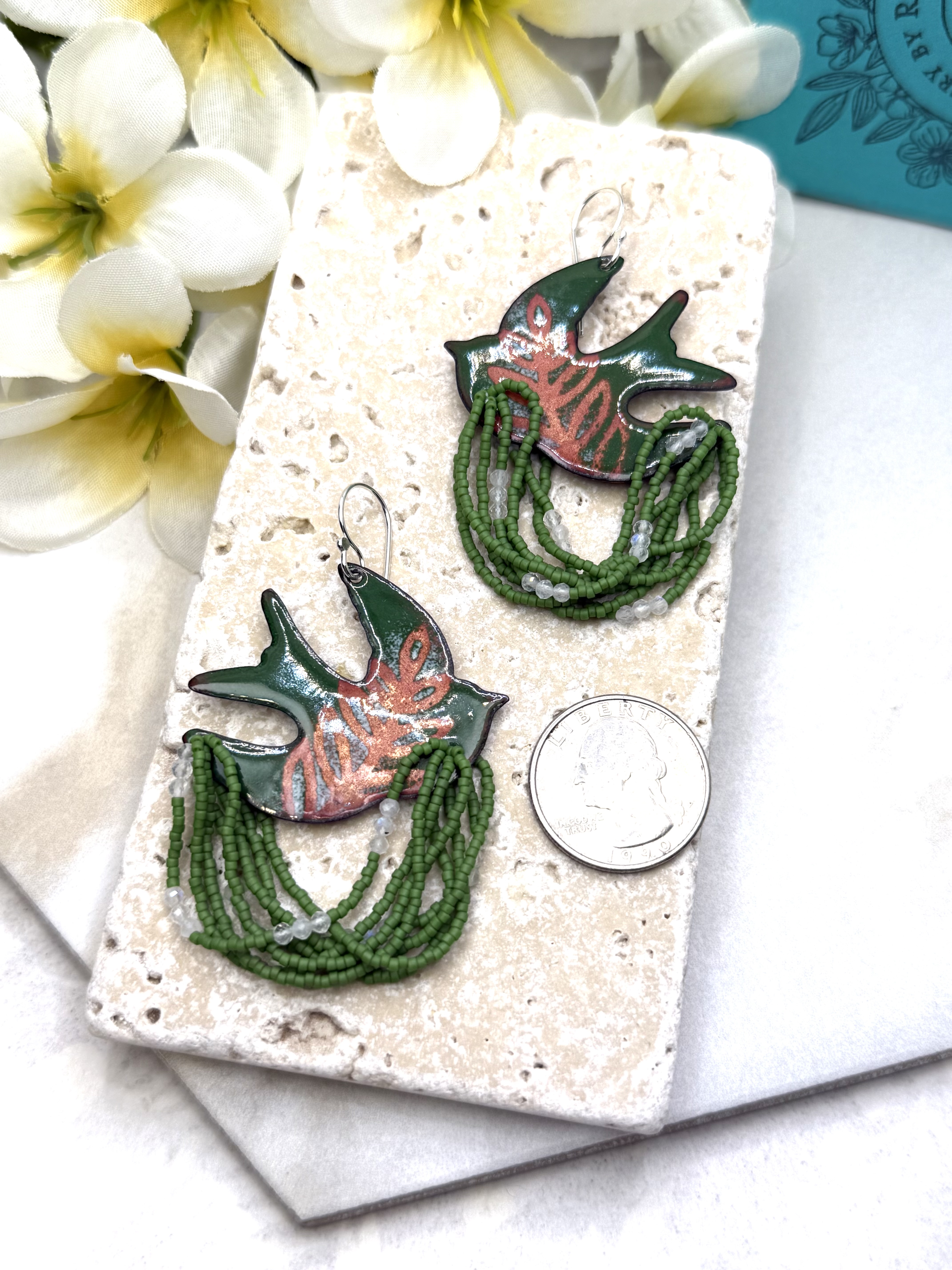 Dove Earrings - Green Hues