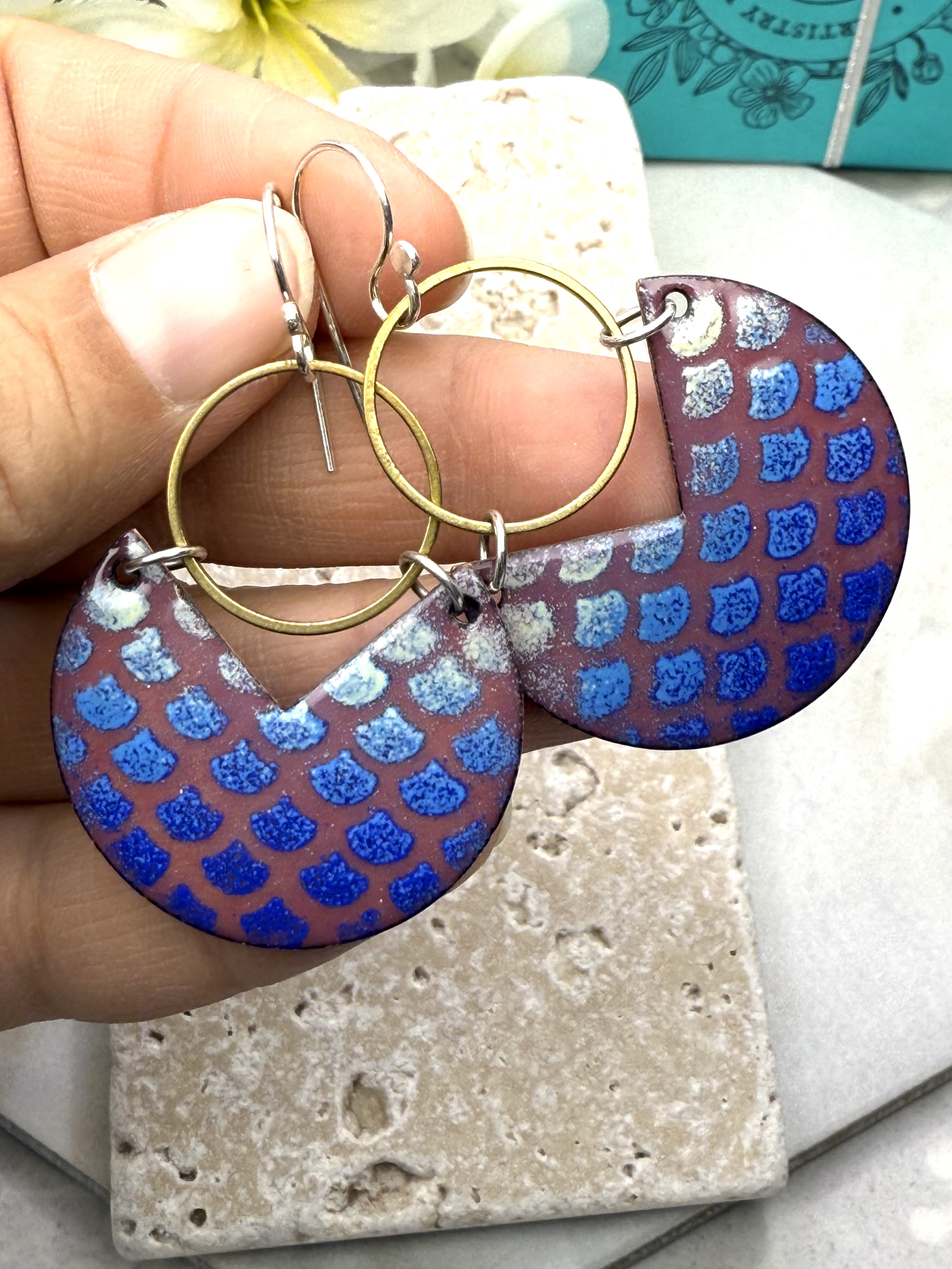 Blue Mermaid Scale Earrings