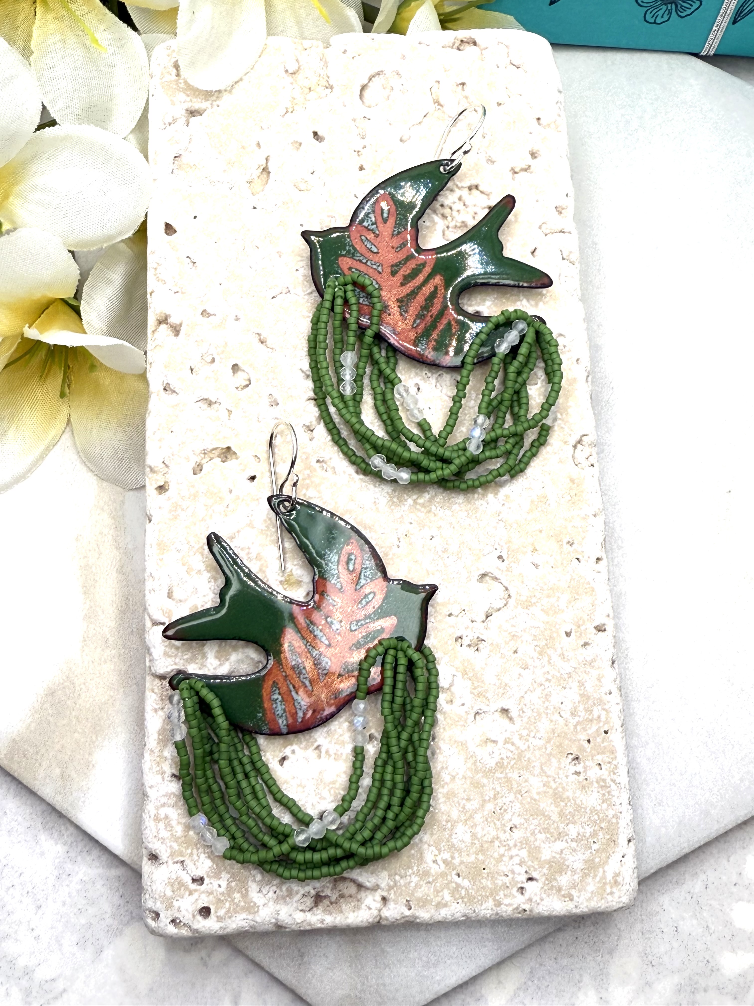 Dove Earrings - Green Hues