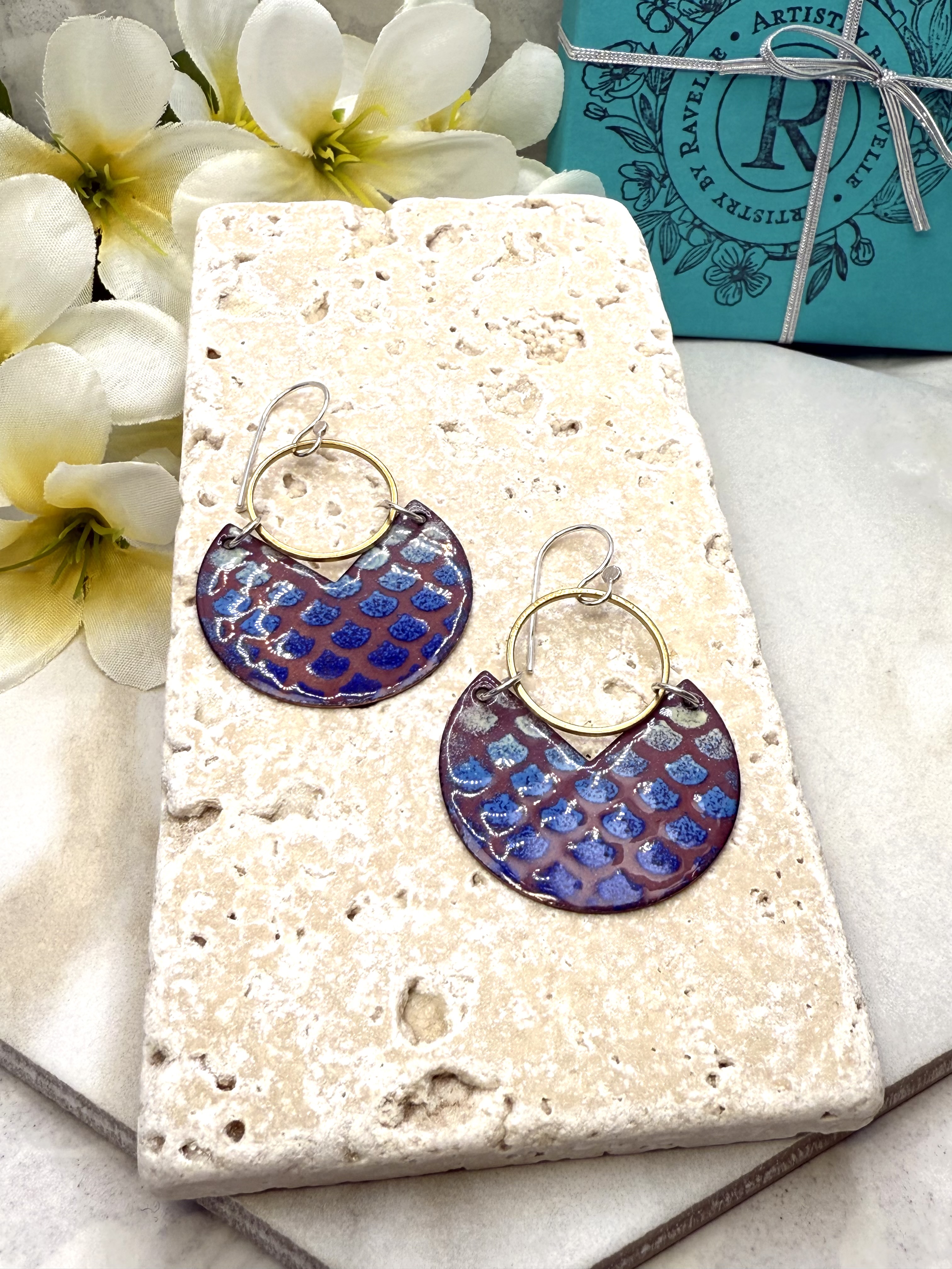 Blue Mermaid Scale Earrings