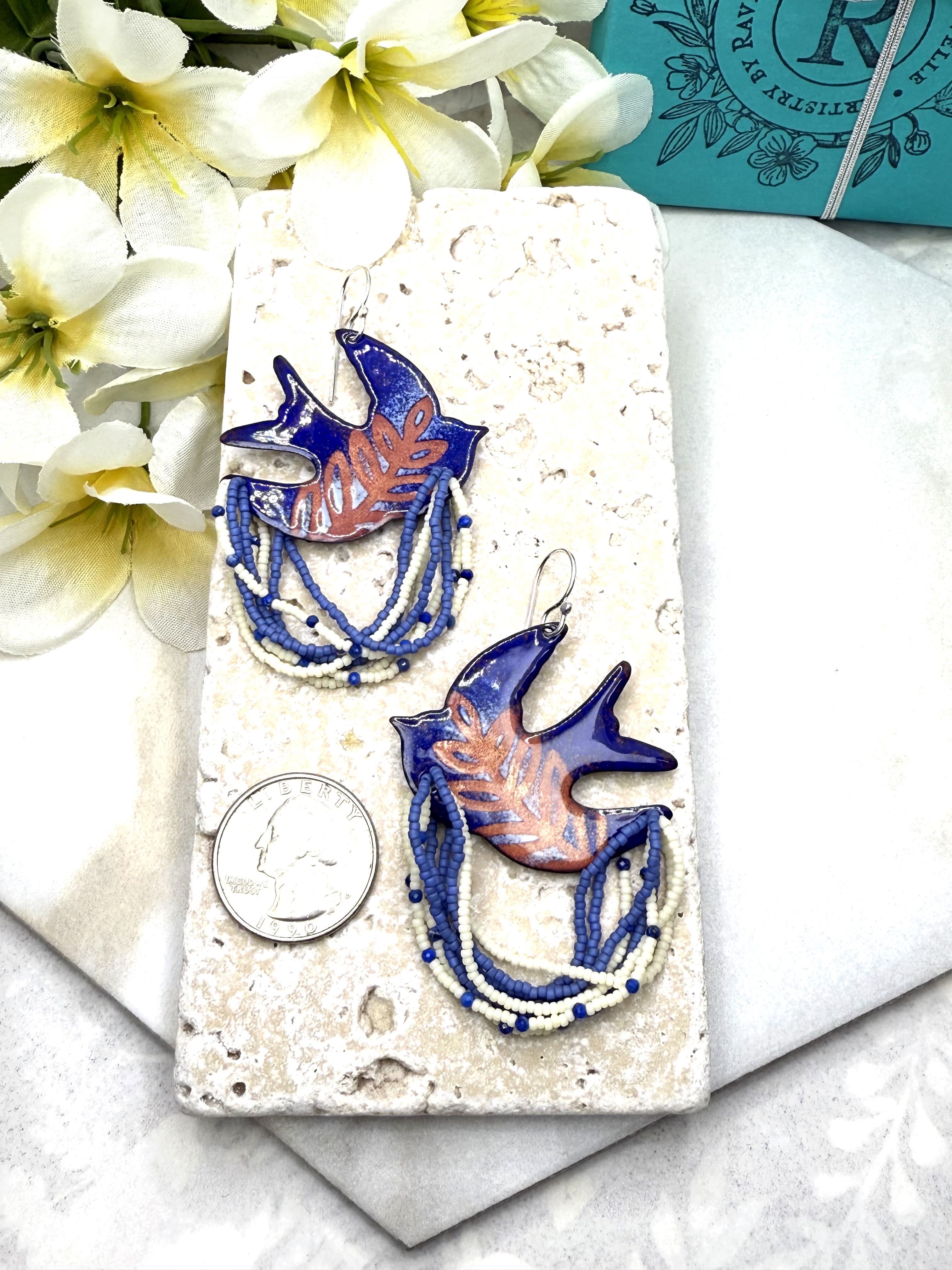 Doves- Blue Enamel on Copper