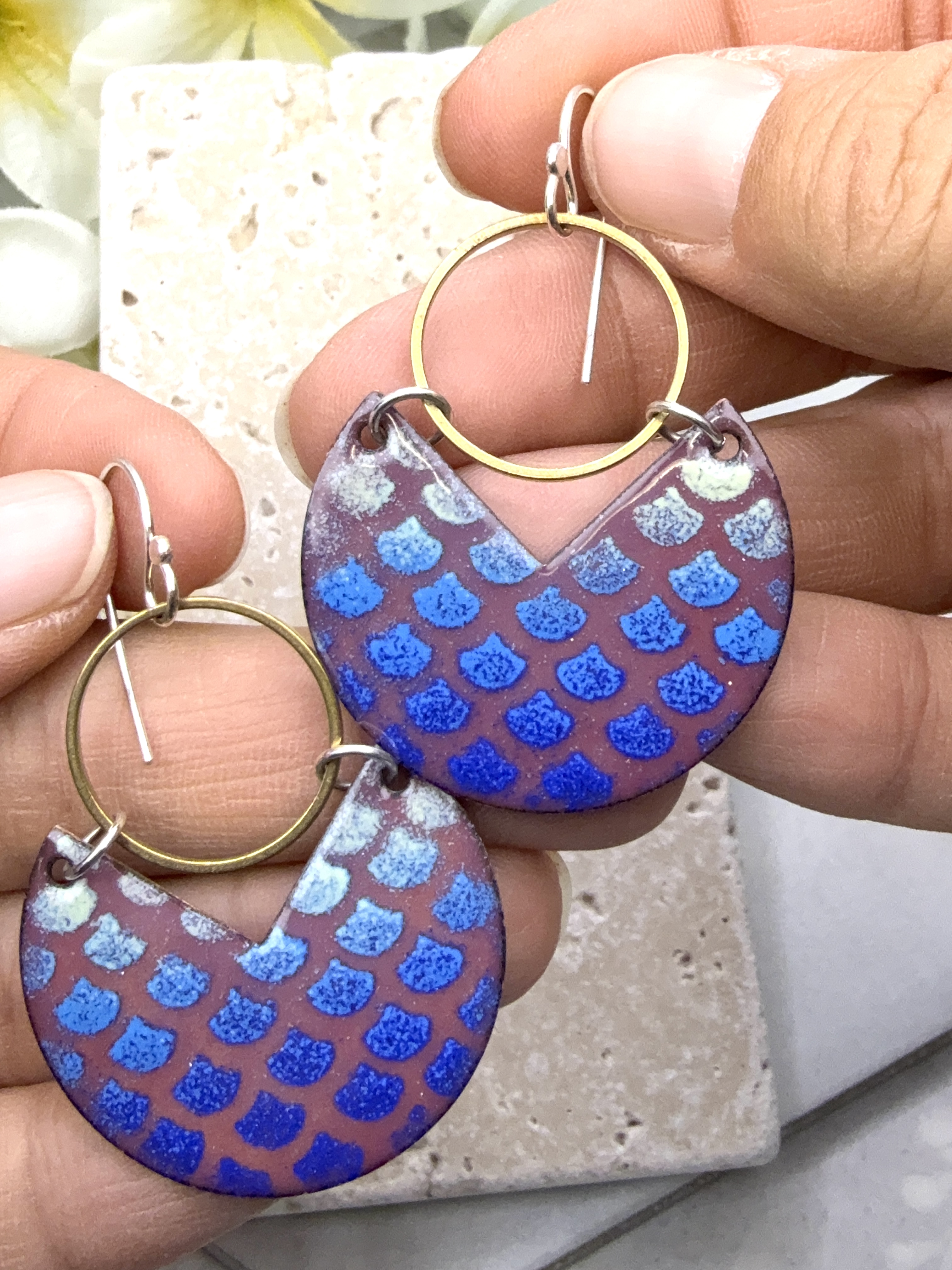Blue Mermaid Scale Earrings