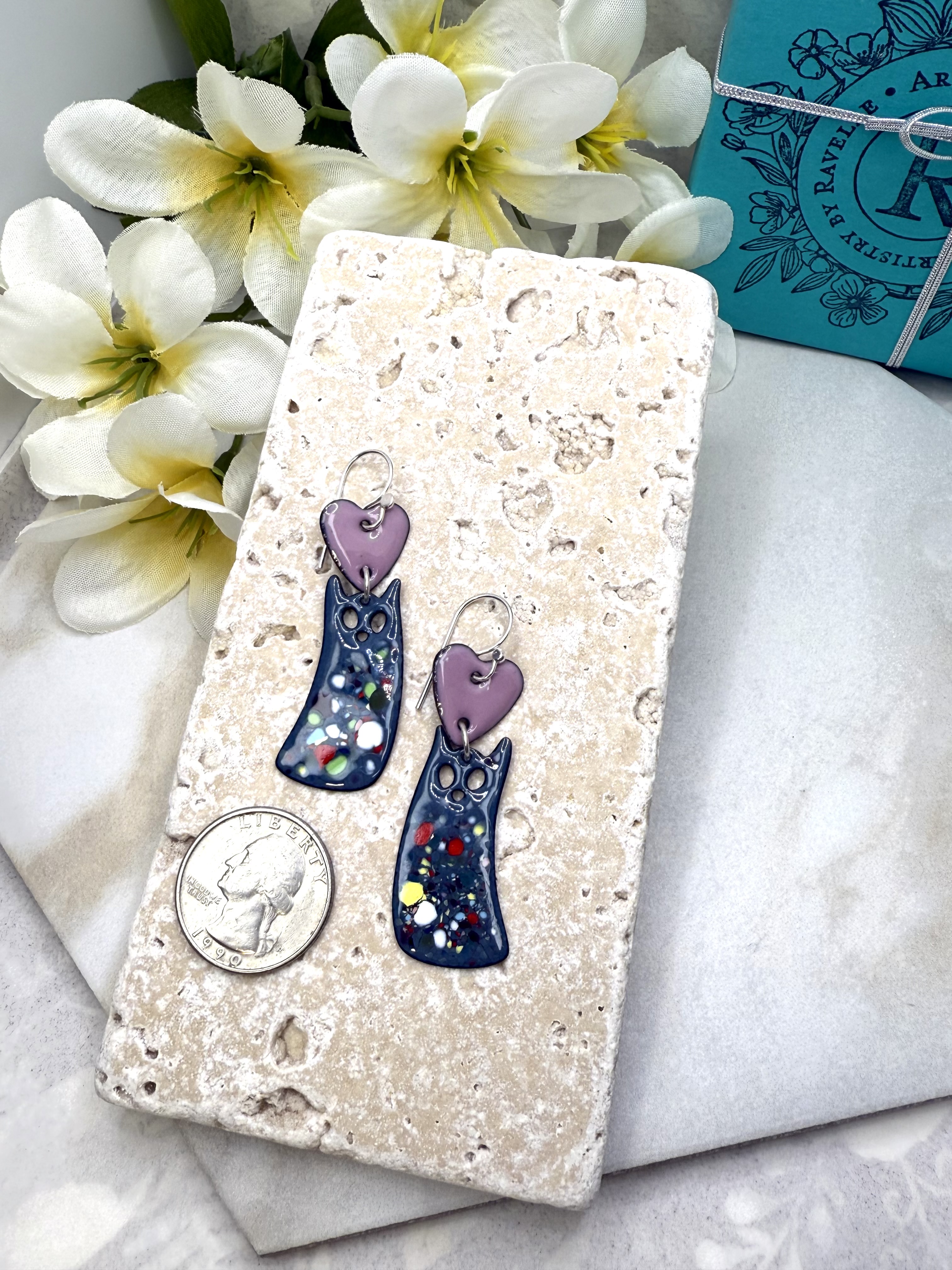 Cats with Red Hearts Earrings