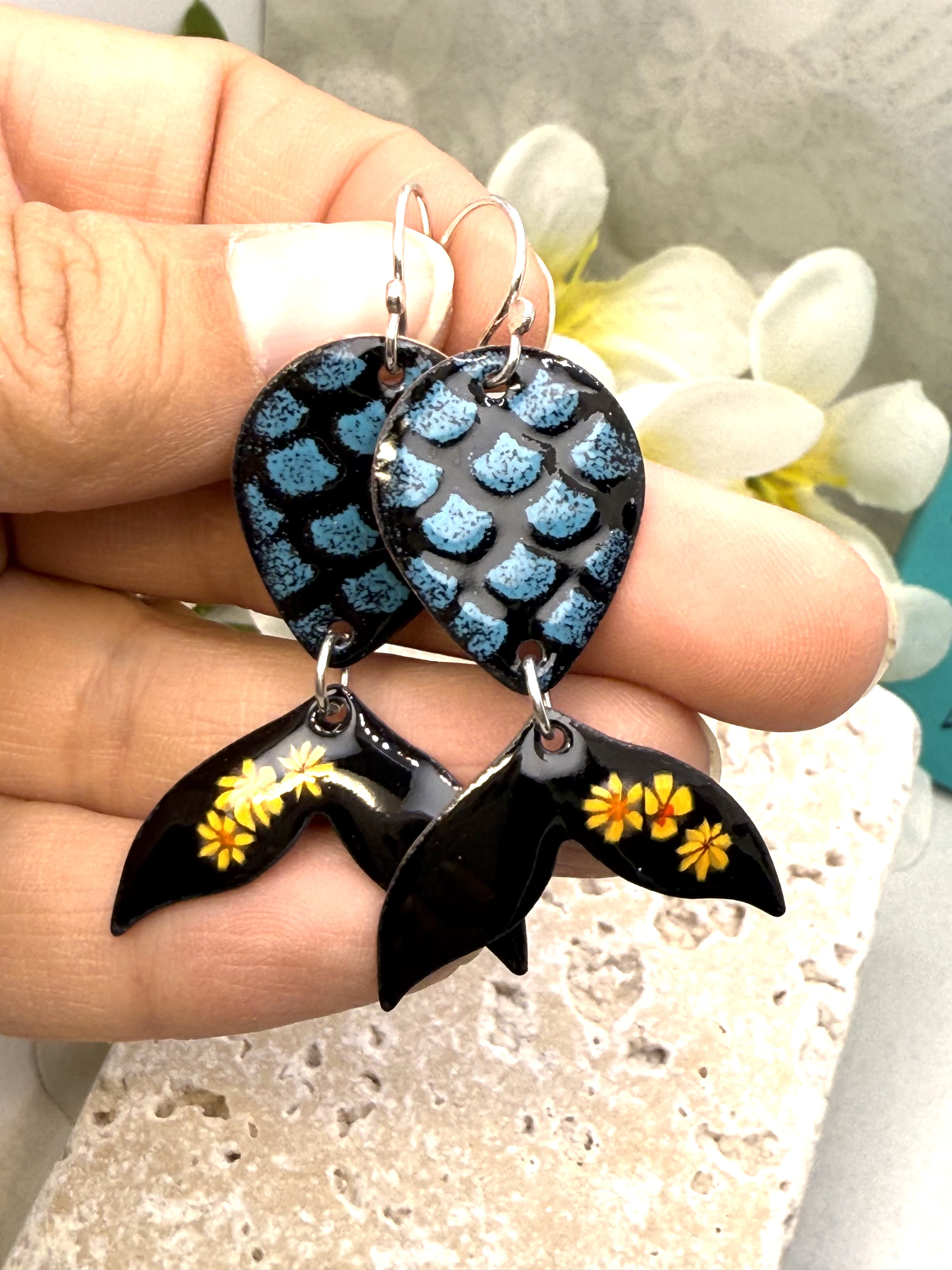 Black Mermaid Tail Earrings
