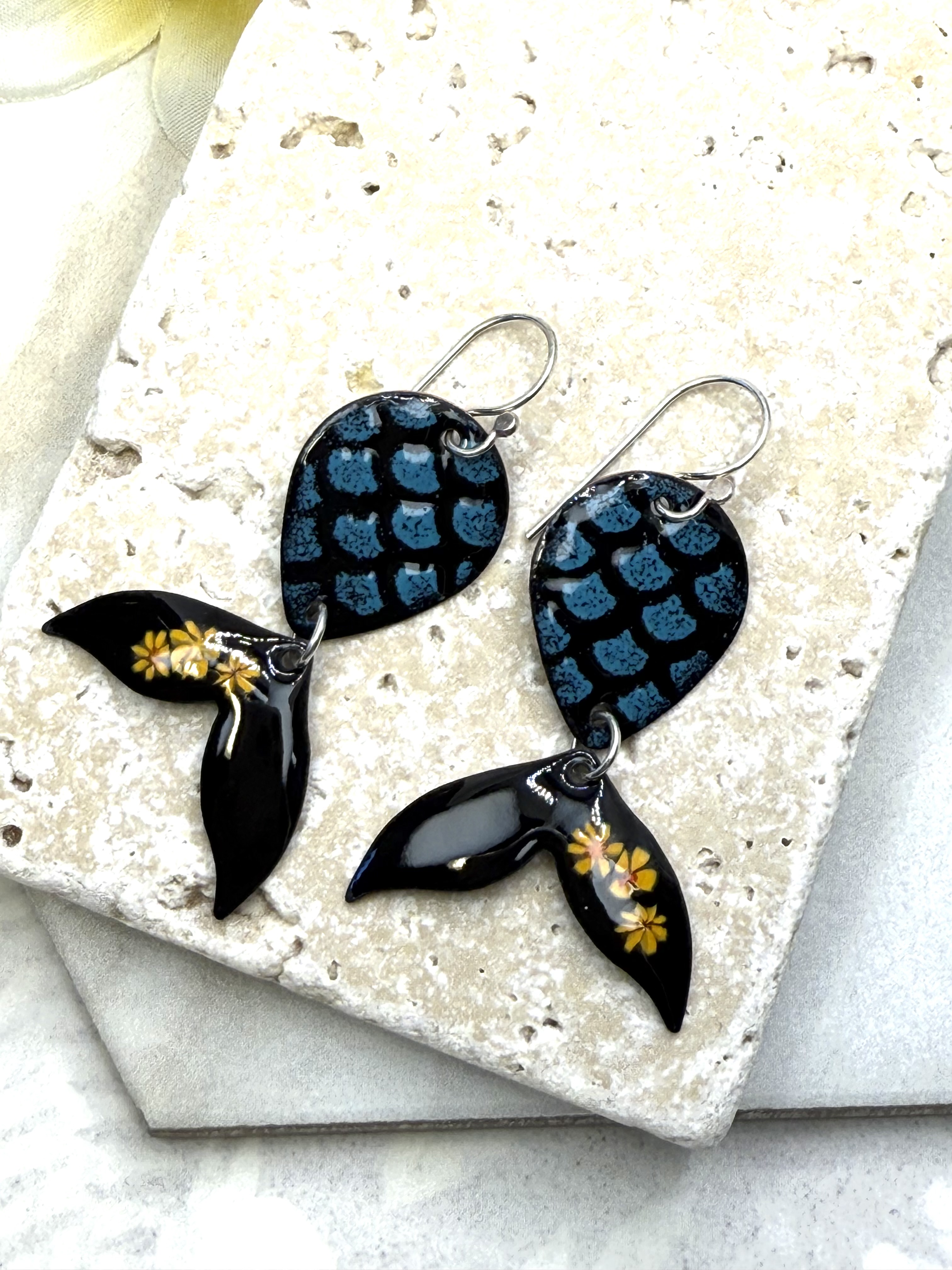 Black Mermaid Tail Earrings